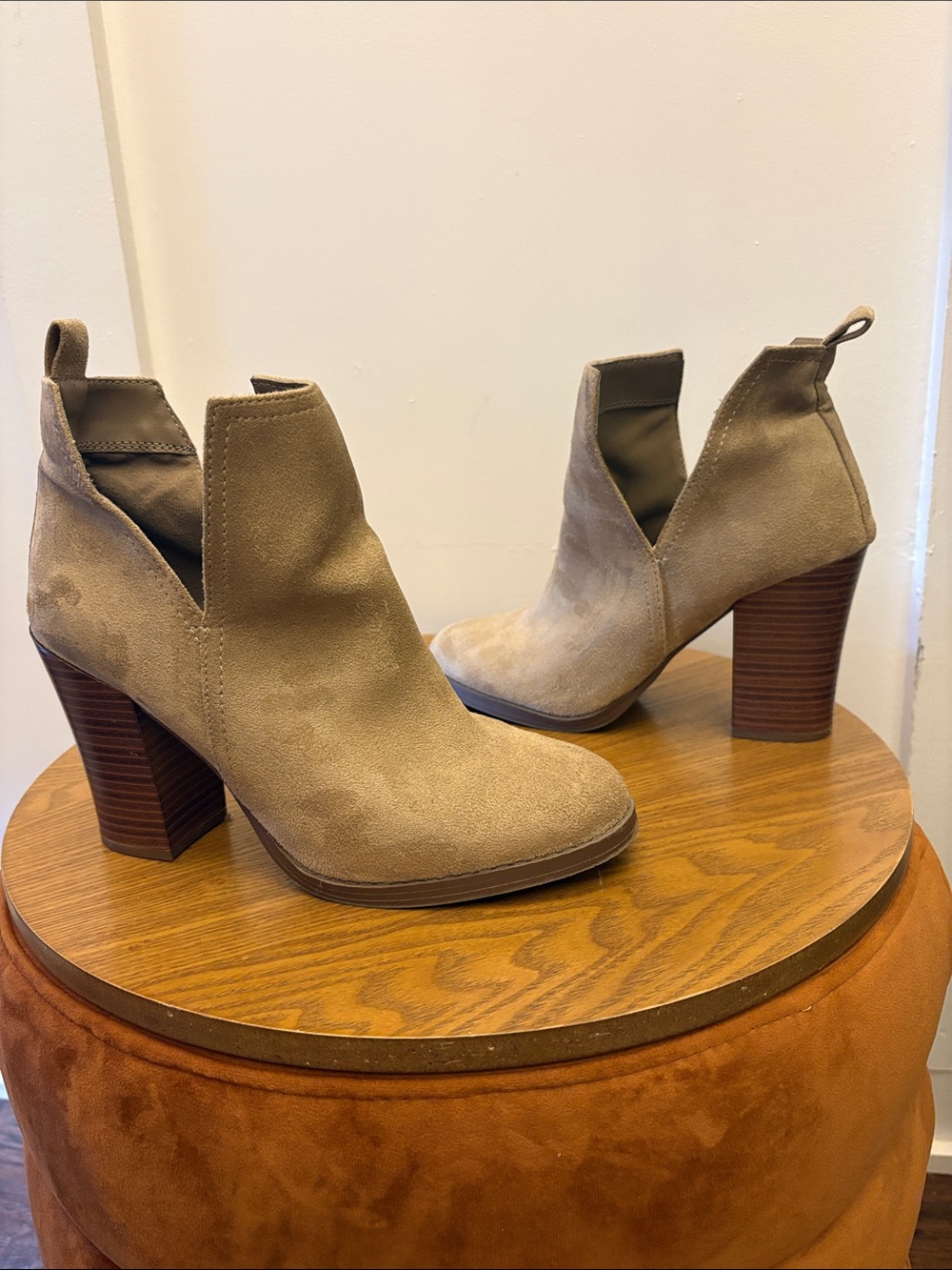 Charlotte Russe Taupe Suede Stacked Heel Ankle Boots